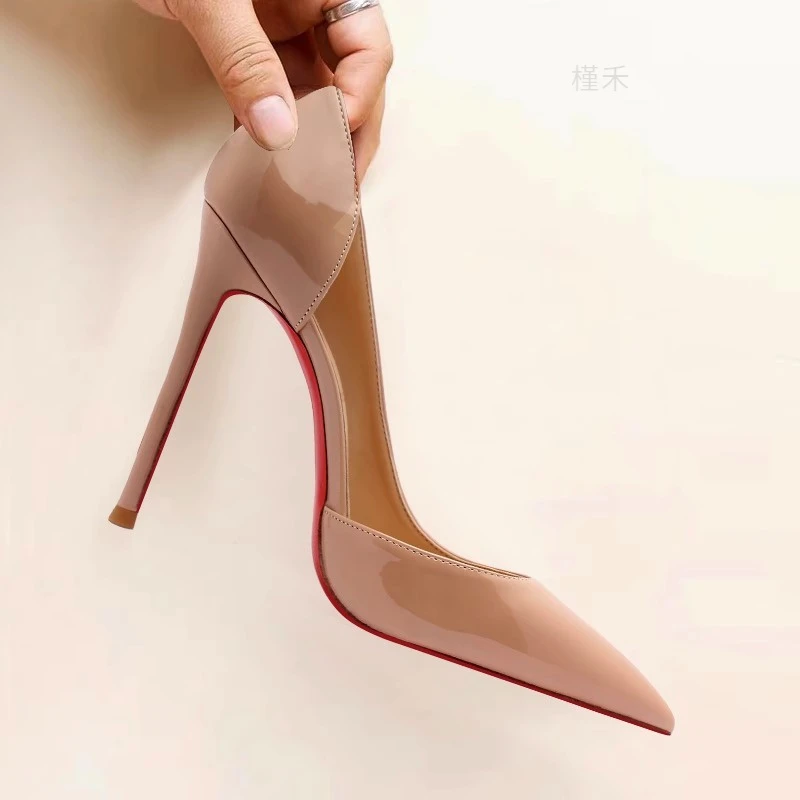 2024 slim heels versatile sexy light tone temperament side empty nude high heels women's fashionable red primer jinhe