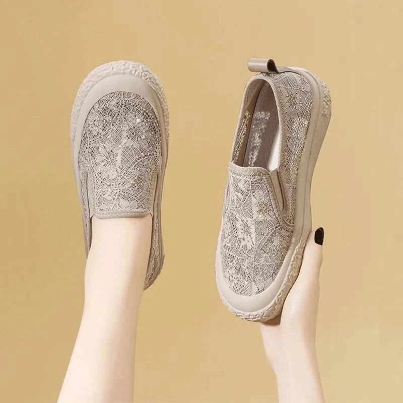 A lace fisherman shoes women's shoes 2024 new summer small fragrance style mesh casual shoes thick sole lazy people kick single