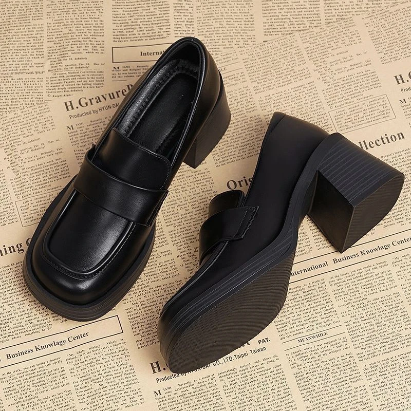 Genuine leather thick sole small leather shoes 2024 autumn new high heel thick heel soft sole women's shoes ladle shoes single shoes fashion loafer shoes