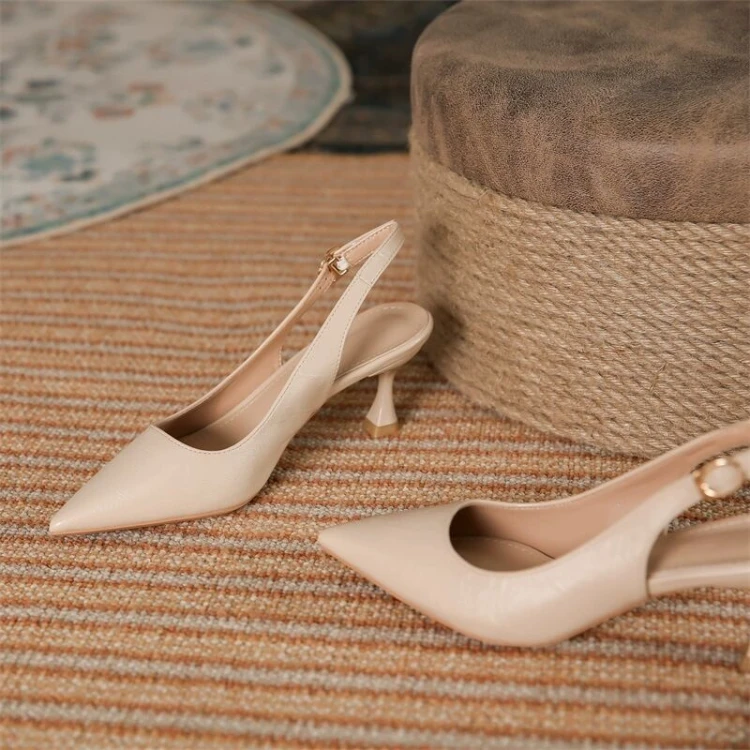 2025 spring and summer new versatile slim heels shallow mouth high heels for women's temperament one-strip French Baotou sandals