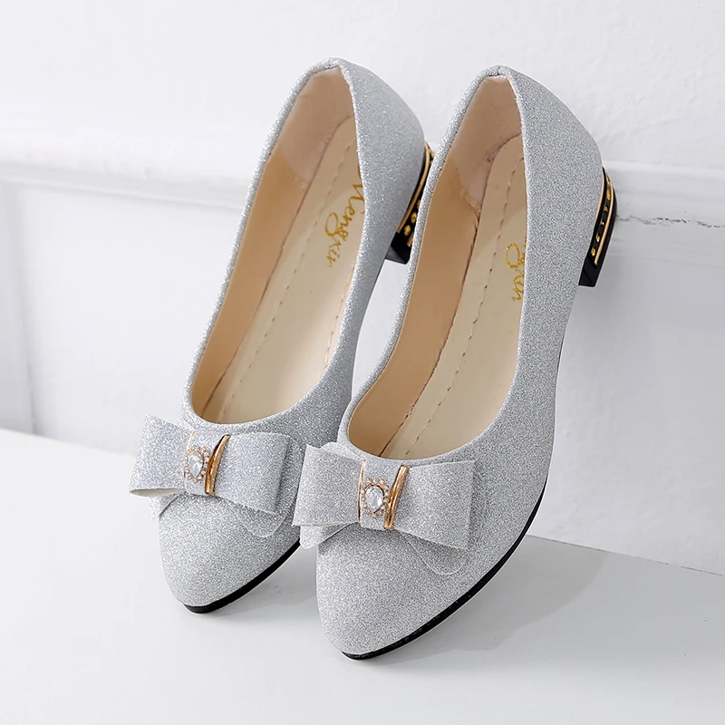 Single shoes for women 2025 summer Korean version of low heel versatile pointed bow women's shoes shallow mouth sequins flat-soled casual shoes