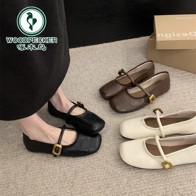 Woodpecker Soft Sole Mary Jane Shoes Round Toe Light Mouth 2025 Spring and Summer New versatile One-Strip Single Shoes Flat Sole Women's Shoes