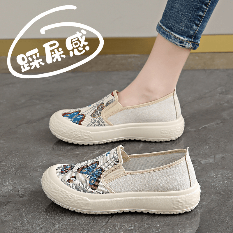 Old Beijing cloth shoes for women with shit feel mother shoes casual shoes summer travel shoes soft sole loafer canvas shoes