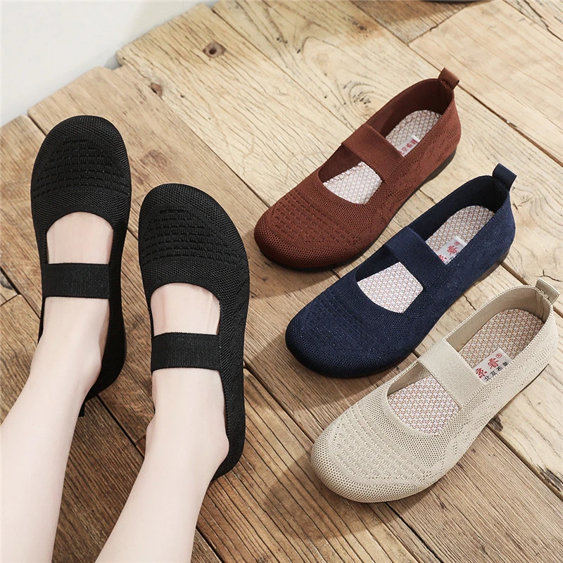 Polyurethane sole 2023 new old Beijing cloth shoes women's single shoes bean doodle shoes spring flat sole one foot step mother's shoes