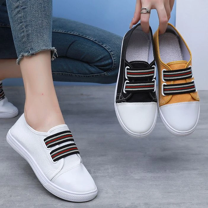 New casual breathable non-slip one-legged canvas versatile women's singles shoes student flat-soled lazy small white board shoes