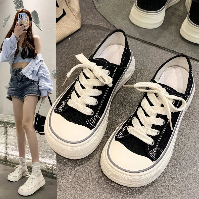 Mango Head 2024 autumn ugly cute big-headed canvas shoes for women versatile design niche lazy people pedal women's shoes trendy