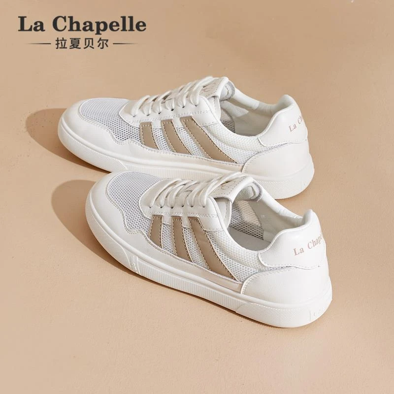 La Chapelle mesh white shoes for women 2025 new summer thin breathable flat sole single shoes thick sole sports shoes