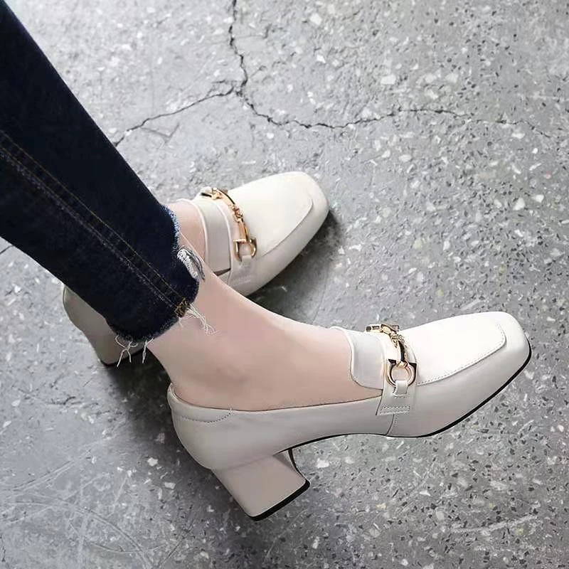 Red Dragonfly Selected Real Soft Leather Single Shoes for Women 2024 Spring and Autumn New versatile High Heels Mom Shoes Thick Heels