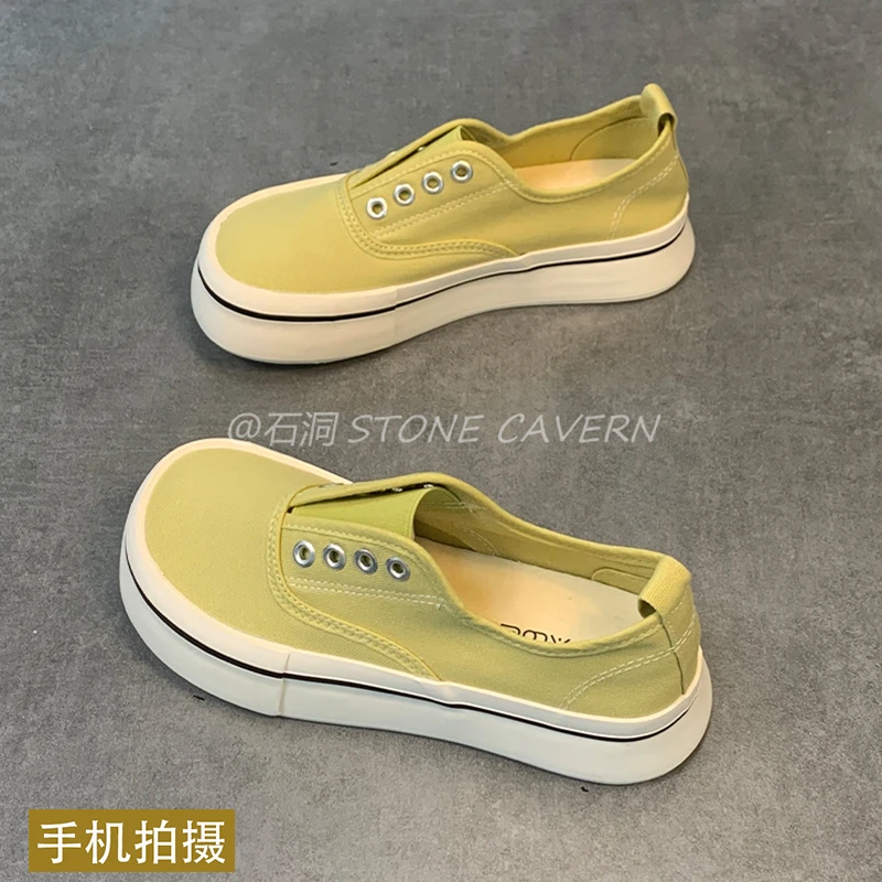Women's shoes summer green mango toe canvas shoes for women 2025 summer breathable one-foot thick sole versatile board shoes for women