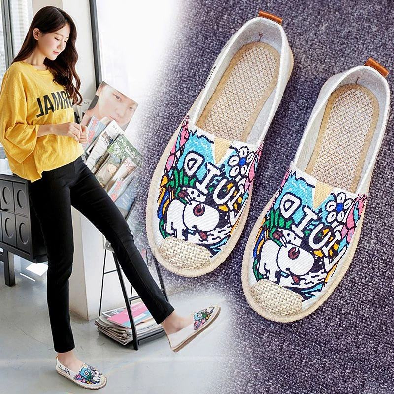 New fisherman shoes for women versatile old Beijing cloth shoes comfortable breathable canvas shoes flat casual single shoes for women one foot