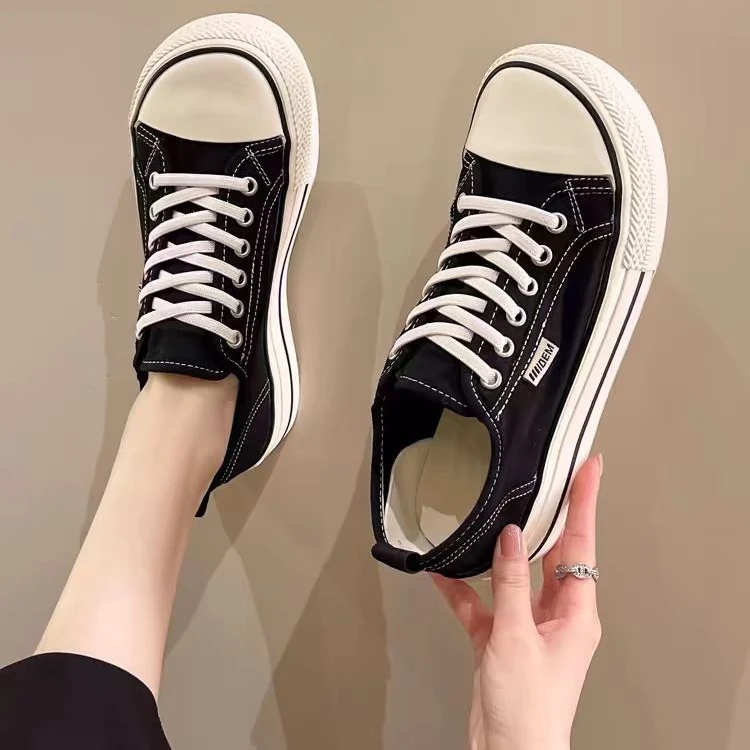 Mango toe canvas shoes for women 2025 summer sneakers low top elastic band versatile white shoes for kinetic second special shoes