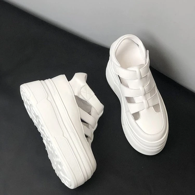 Women's shoes with a height increase of 12 cm within 10cm, thick-soled bag-toe sandals for women, summer fashion and versatile hollow white shoes 10CM