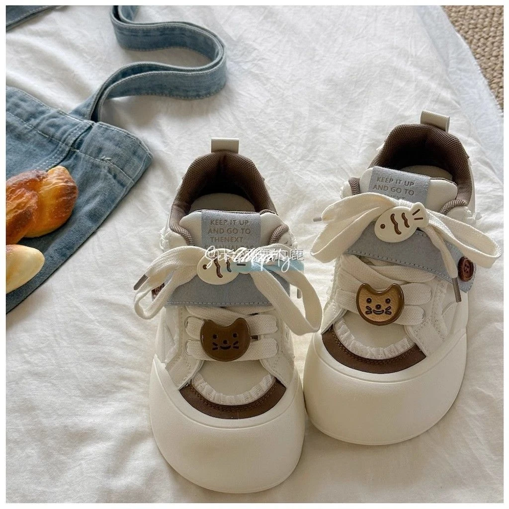 Niche original national trend thick-soled white shoes for women 2025 spring new big-headed student sports versatile breadboard shoes