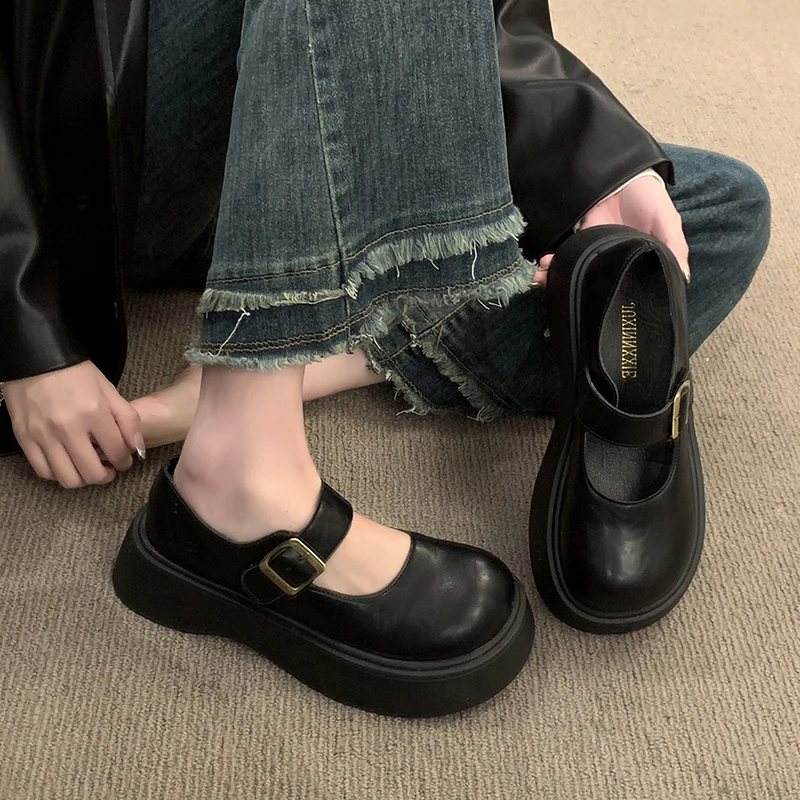 French leather shoes for women 2025 spring and summer new retro British style Mary Jane JK thick sole single shoes small size 34