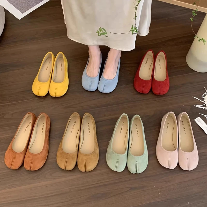 Retro gentle toe pig's trotter single shoes early spring red single shoes women's new fairy style flat sole pedal bean shoes