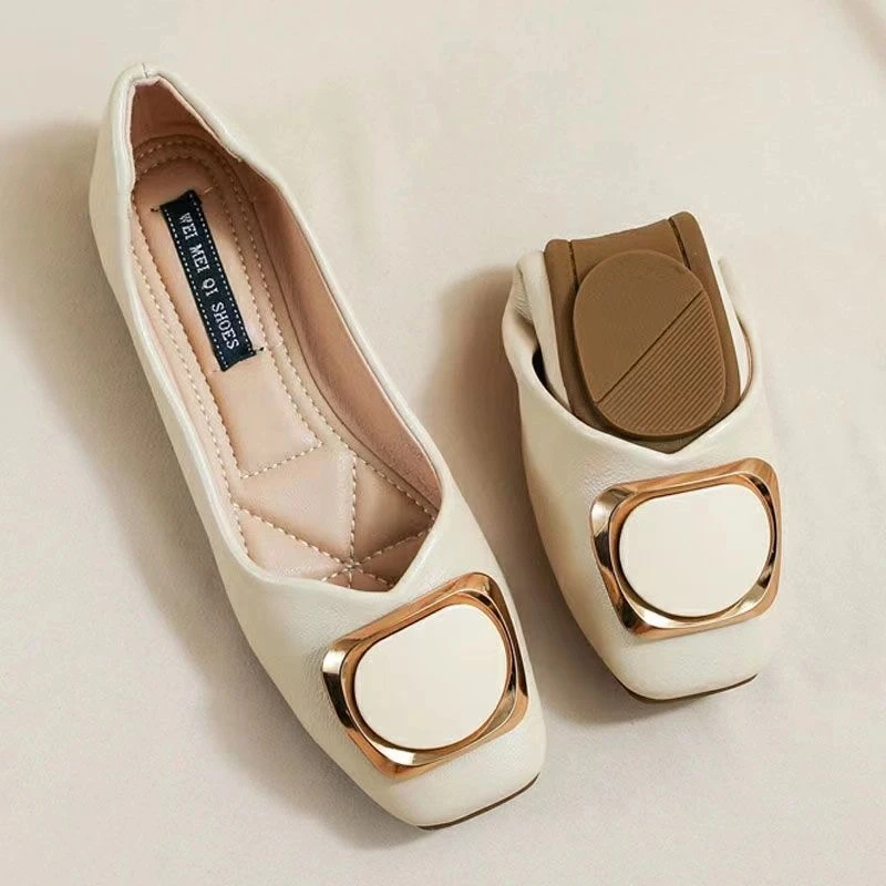 2025 new Korean version of internet celebrity single shoes for women spring and summer light mouth fairy square head soft bottom flat bottom scoop shoes Doudou single shoes for women