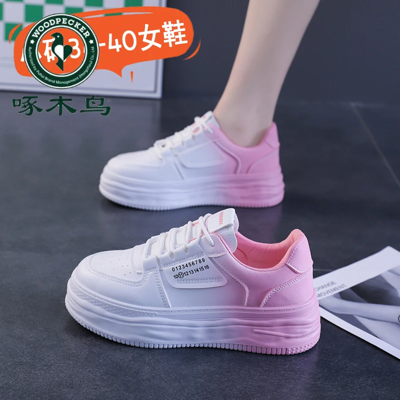 Woodpecker women's shoes, white shoes, 2025 spring and summer versatile fashionable gradient color casual shoes, small size sports shoes