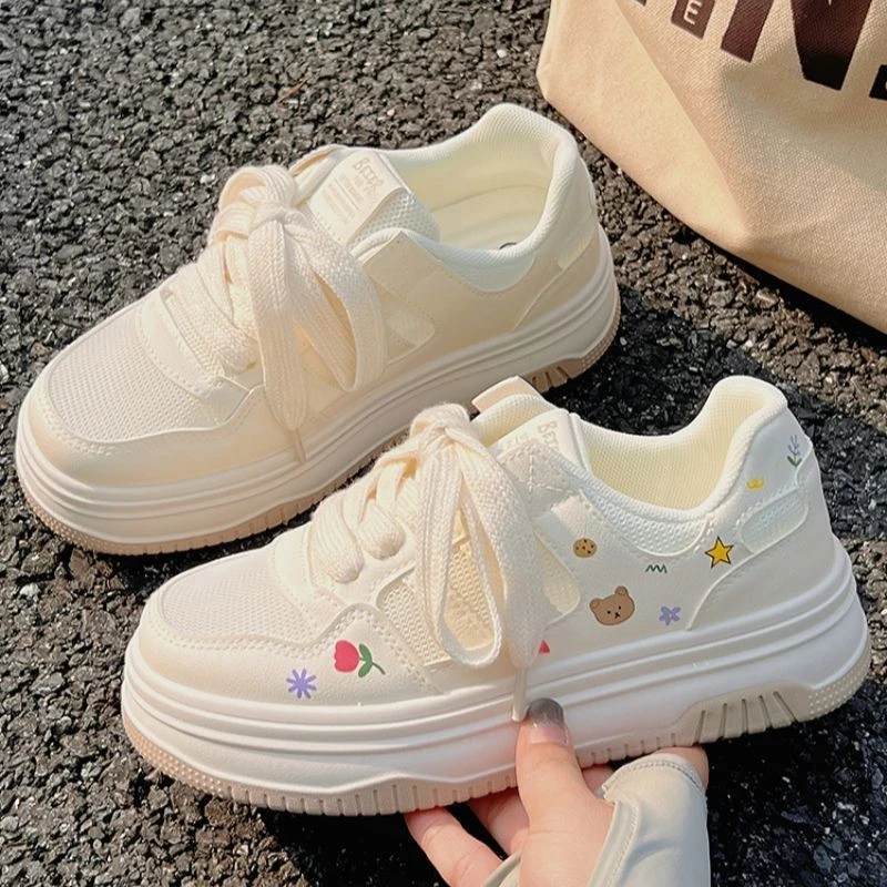 Mesh white shoes for women 2025 summer new milk fufu with skirt mesh shoes sweet breathable casual thick sole shoes