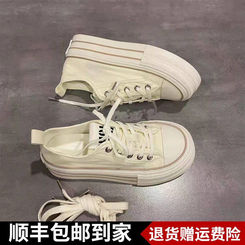 2025 spring and summer new breathable thick-soled canvas shoes for women Korean style fashion trendy white shoes niche board shoes