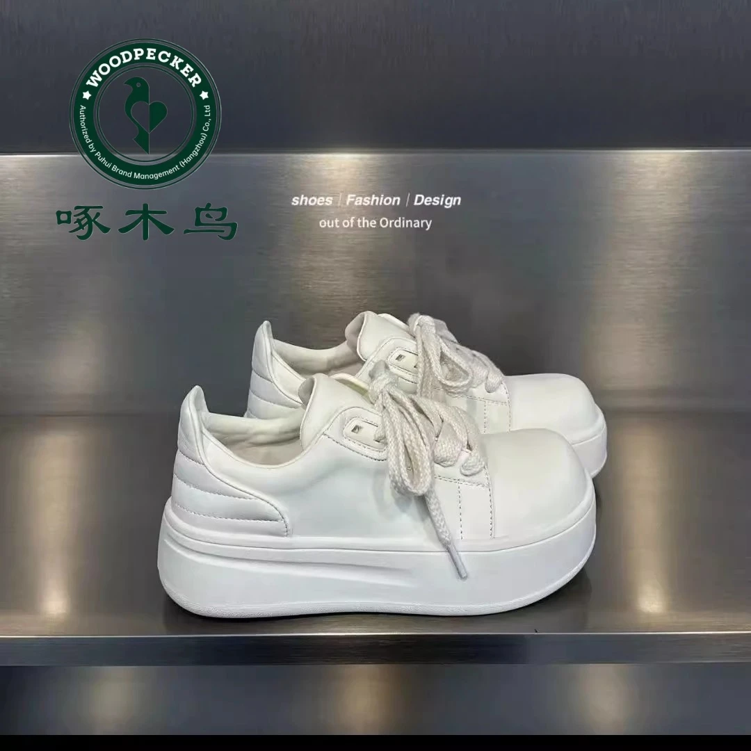 Woodpecker thick-soled Gu Qianxi same white shoes for women 2025 new big-headed sponge cake shoes casual bread mango shoes
