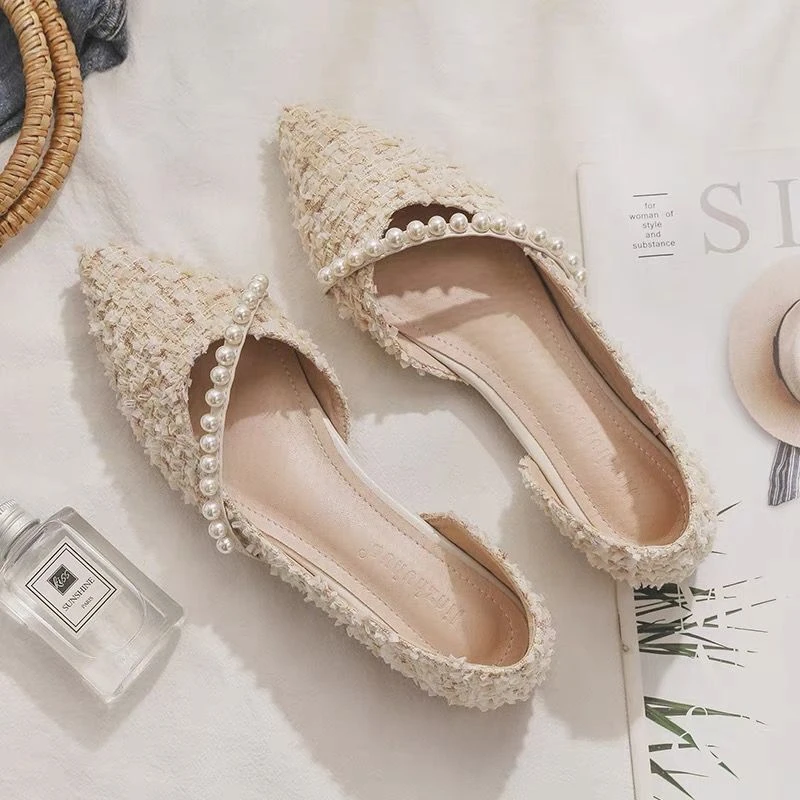 2025 summer new style of light mouth pointed toe flat sole side empty fairy evening breeze gentle temperament small fragrance style single shoes for women
