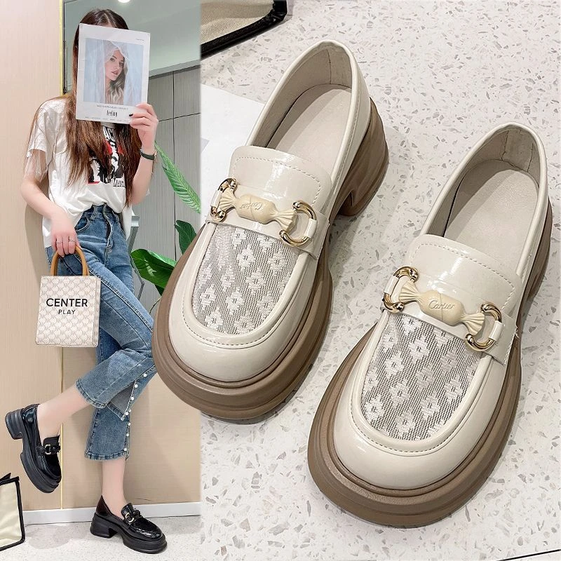 New Balance wear-resistant mesh loafers for women 2025 summer new mesh thick sole single shoes for women breathable leather shoes for work