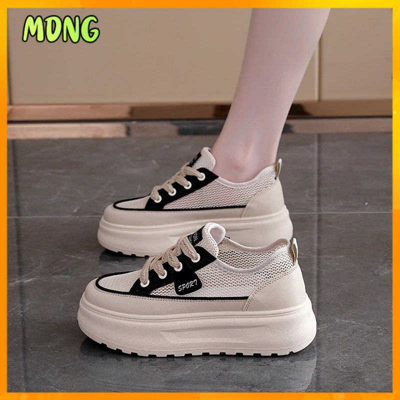 MDNG new lightweight women's shoes breathable student party summer versatile casual solid color lace-up round head soft bottom