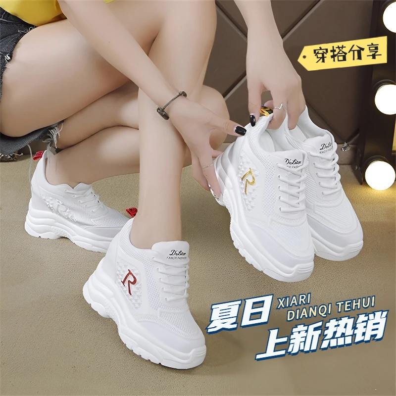 8-10 cm height increase women's shoes travel shoes breathable 2025 small white shoes women's spring new women's singles shoes mesh casual
