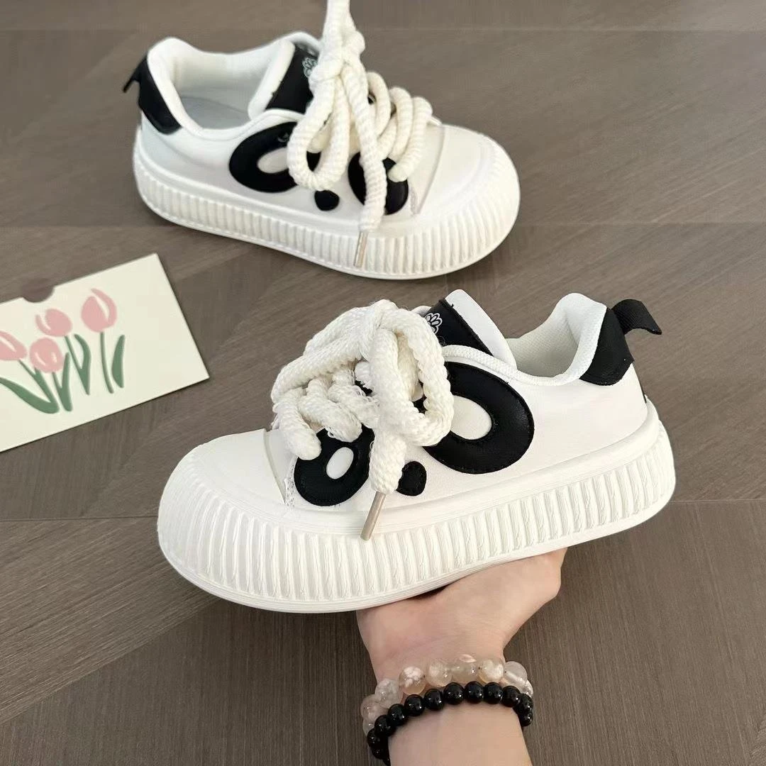 ?Panda doll shoes autumn Korean style small white shoes for women's trendy casual street shooting thick-soled height-enhancing shoes