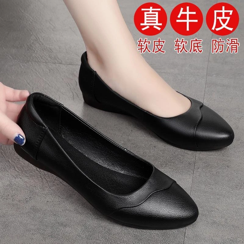 Woodpecker genuine leather single shoes women's soft sole flat shoes spring and autumn middle-aged and elderly leather shoes work shoes mother low heel women's shoes