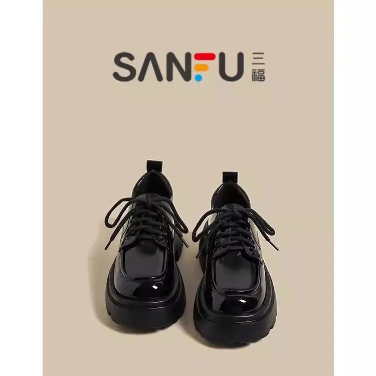 Sanfu small leather shoes for women in 2025 spring new small heightened British style lace-up single shoes jk thick sole loafer shoes