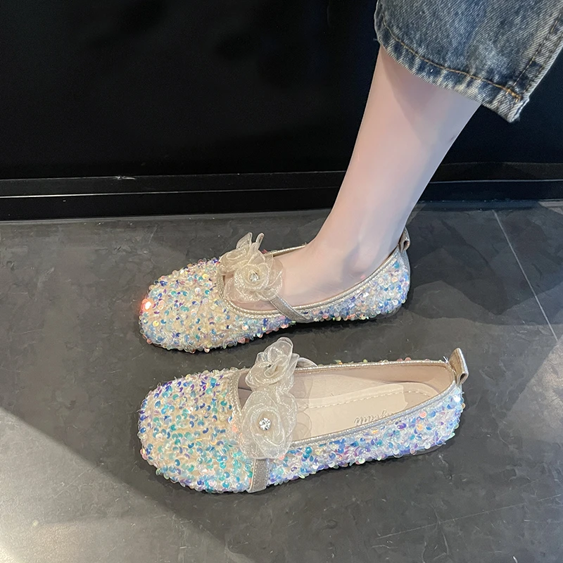 Casual shoes for women's design niche women's shoes 2025 new summer single shoes fairy style sequin flat beanie shoes