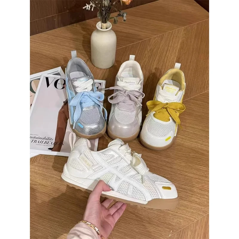 Ugly cute round head single net breathable Forrest Gund training shoes for women 2025 summer hot model internal height-enhancing versatile casual sports shoes