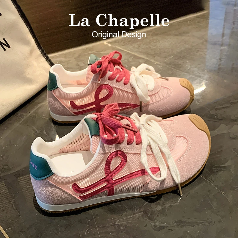 La Chapelde training shoes for women 2025 new summer retro girl pink soft sole mesh breathable casual sneakers