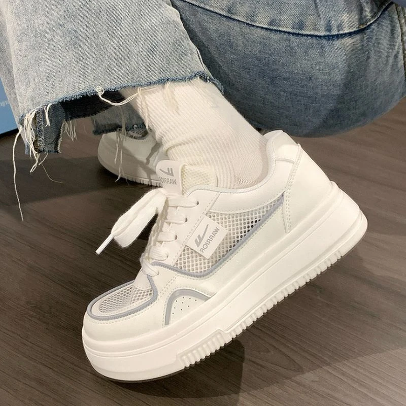Huili mesh breathable white shoes for women 2025 new summer thin mesh shoes thick sole board shoes sports and casual shoes