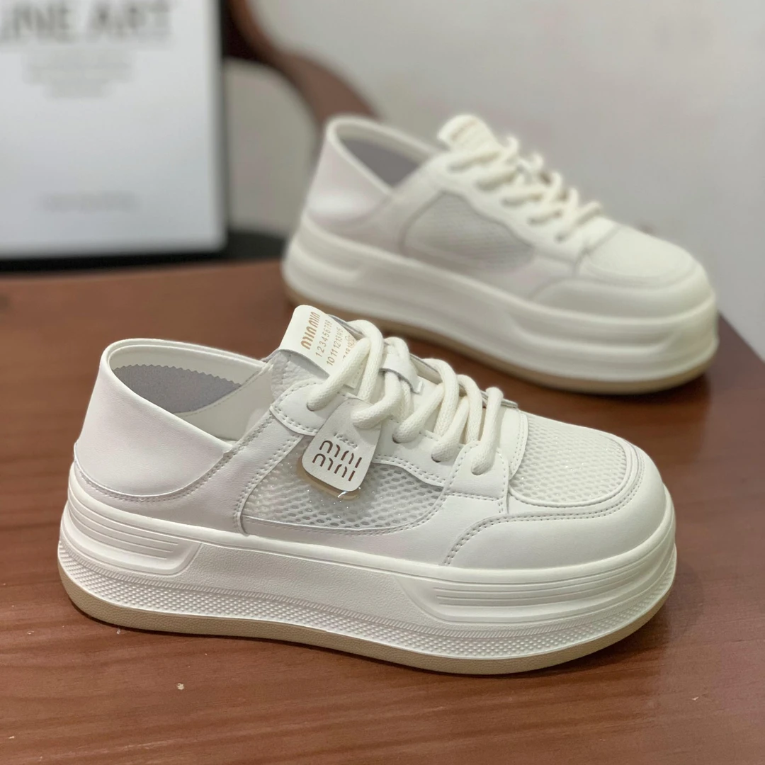 Genuine leather two-wear hollow single net casual board shoes for women 2025 summer new lightweight and versatile breathable lace-up white shoes