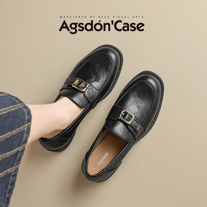 Aogu Shiden Loafers Women's 2025 New Summer Black Soft Leather Single Shoes Light-Working Commuter Small Leather Shoes