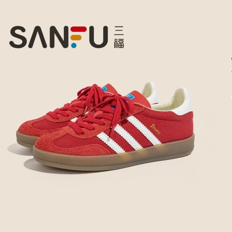Sanfu retro red training shoes for women 2025 new hot model inner height-enhancing casual board shoes sports thick-soled Forrest Gump shoes