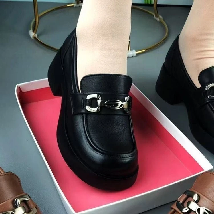 Dadong Secret Word 2025 new spring British style pine cake thick sole heightened loafers women's buckle soft sole single shoes