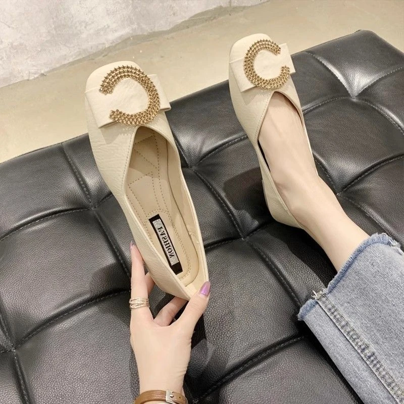 Doudou shoes for women Spring and Autumn 2025 new light mouth square toe single shoes soft sole pregnant women versatile work shoes for work flat shoes