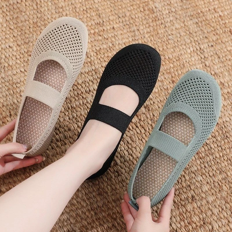 Women's breathable middle-aged and elderly elderly hollowed-out non-stinky foot cloth shoes mesh shoes single shoes women's shoes mesh shoes summer