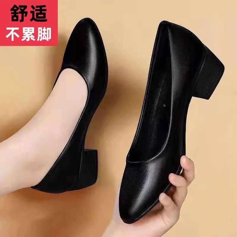 Broken Size Brand Red Qingting Genuine Leather Stewardess Working Black Leather Shoes Soft Sole Working Single Shoes Professional Workwear Shoes Women's Shoes