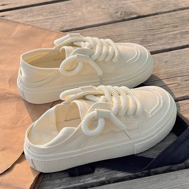 Hot style breathable two-wear white shoes for women 2025 summer casual one-foot lazier shoes half-smooth canvas shoes