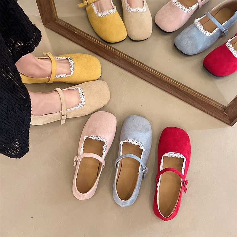 French flat-soled versatile single shoes for women 2025 new summer square-toe lace gentle one-length grandma shoes