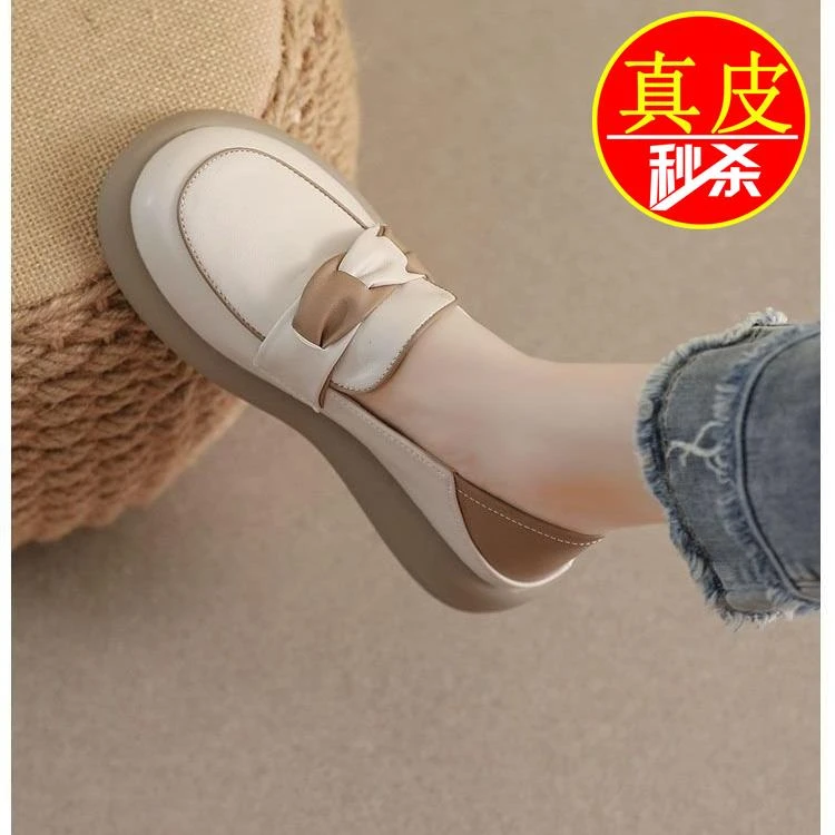 Woodpecker genuine leather soft sole casual loafer shoes for women 2025 small white shoes flat sole breathable single shoes