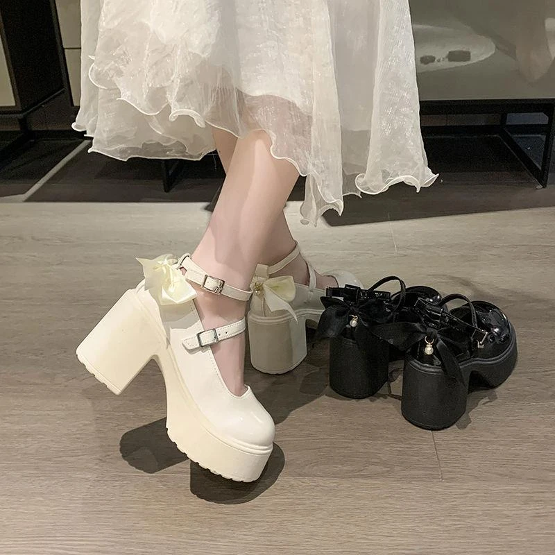 Mary Jane wedding shoes heroine wedding artifact small thick sole bride shoes waterproof table not tired feet thick heel high heels