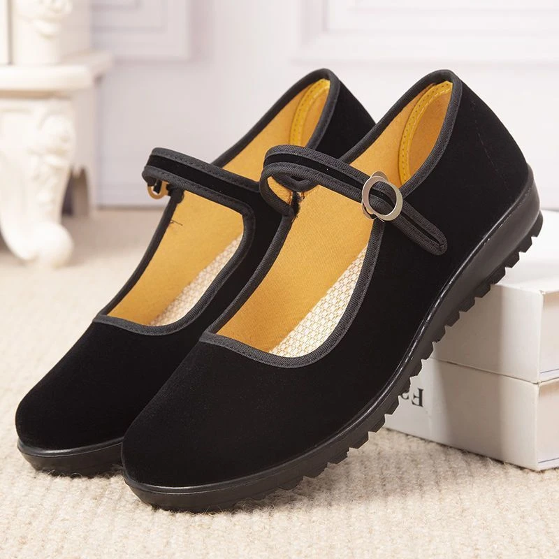 Old Beijing Spring and Autumn Thick Sole Cloth Shoes for Women Middle and Elderly Square Dance Shoes Work Shoes Etiquette Black Cloth Shoes for Women
