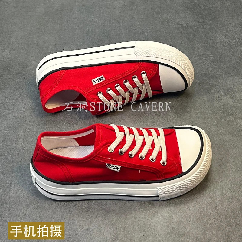 Women's shoes without lace-up flat mango toe canvas shoes for women's retro red versatile student casual sports shoes