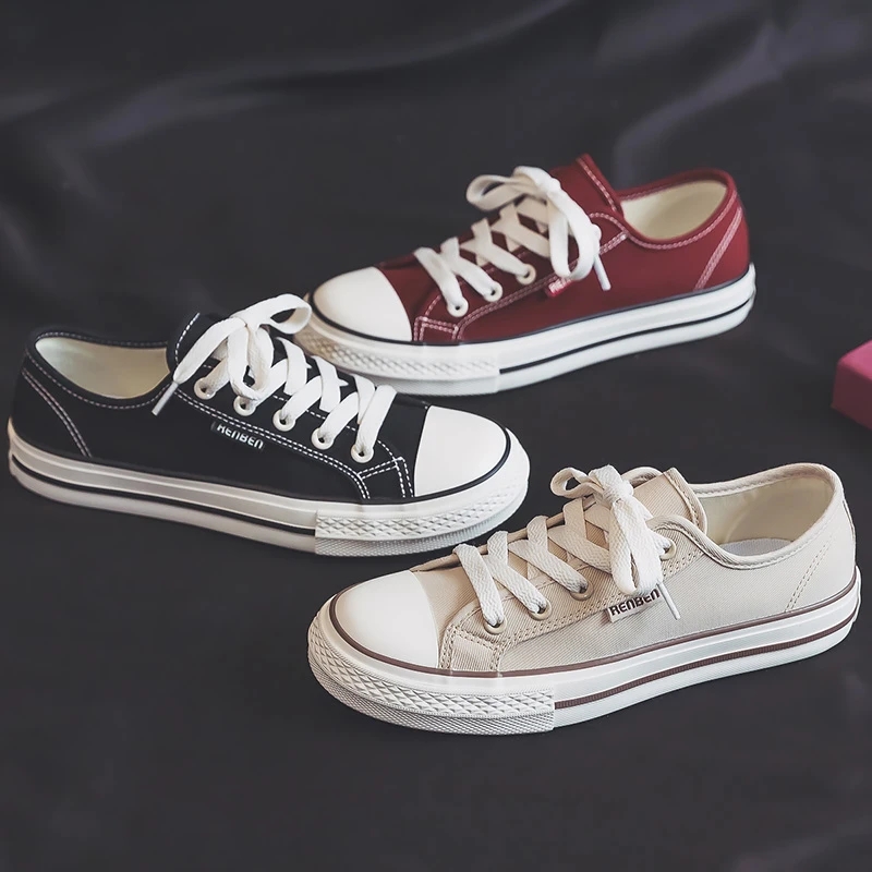New low-top canvas shoes for women in summer, lacing thin-soled casual shoes breathable and lightweight student shoes 23258
