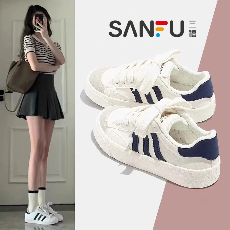 Sanfu popular white shoes 2025 spring and autumn new fashion sports and casual versatile students ins flat women's shoes